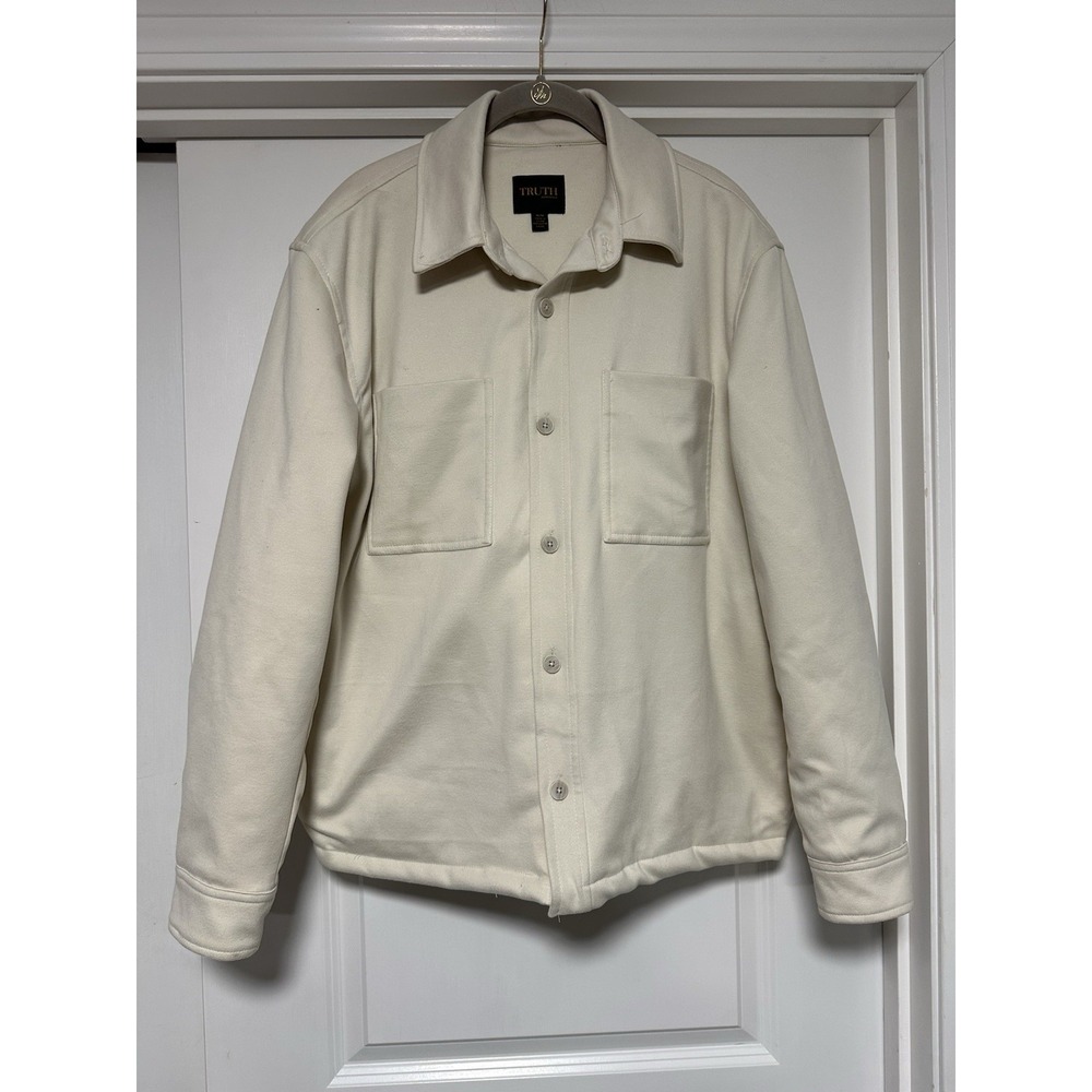 Truth By Republic, Men's Polyester Blend Button Down Shacket, Off-White, Size M‎